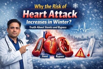 Winter heart attack risk stent bypass heart health illustration