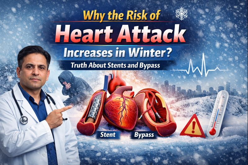 Winter heart attack risk stent bypass heart health illustration
